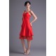 A-Line Handmade Flowers Short Red Bridesmaid Dresses 02010513