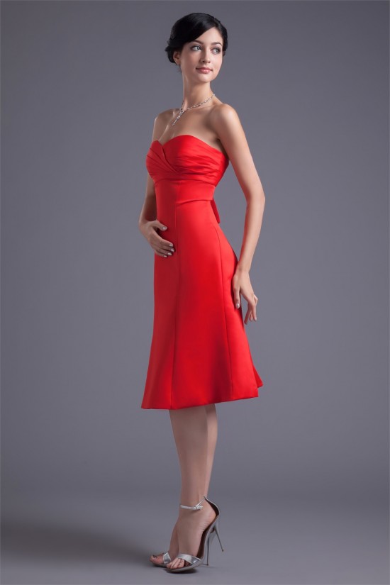 Sleeveless Knee-Length Satin A-Line Short Red Sweetheart Bridesmaid Dresses 02010527 Sleeveless Knee-Length Satin A-Line Short Red Sweetheart Bridesmaid Dresses 02010527