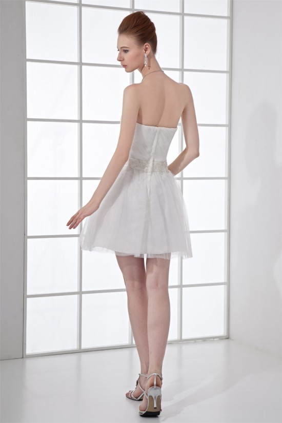 Strapless Beading A-Line Short White Bridesmaid Dresses 02010537