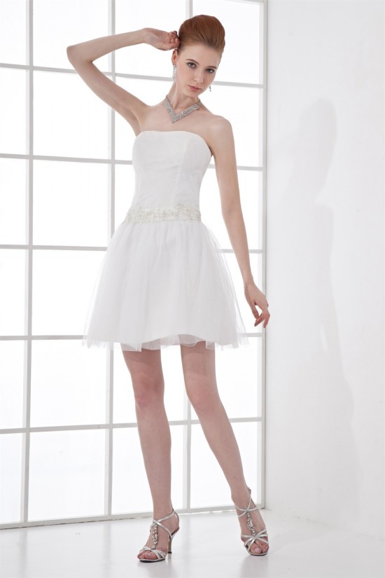Strapless Beading A-Line Short White Bridesmaid Dresses 02010537