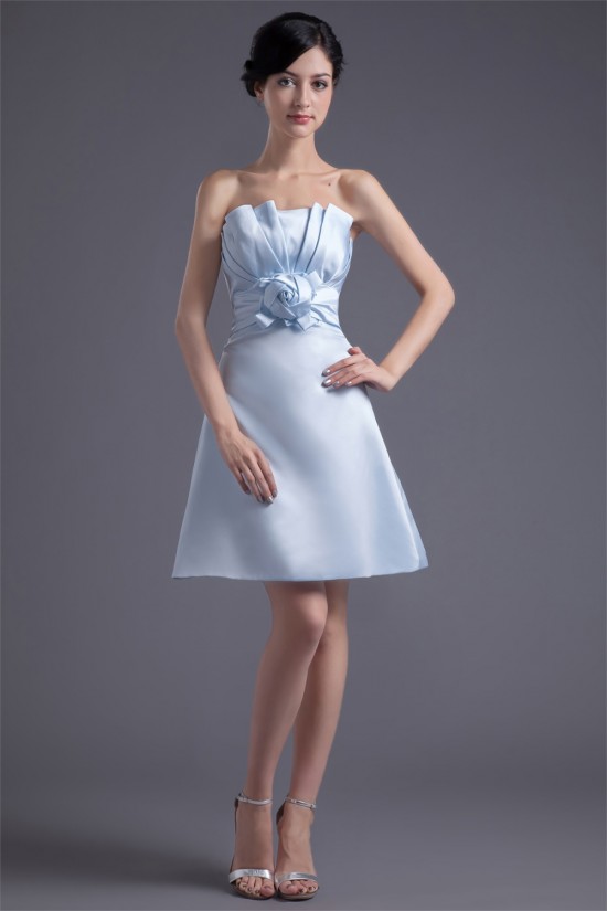 Strapless Satin Handmade Flowers Sleeveless A-Line Short Bridesmaid Dresses 02010538 Strapless Satin Handmade Flowers Sleeveless A-Line Short Bridesmaid Dresses 02010538