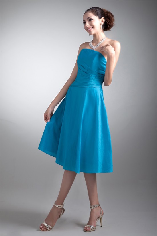 Tea Length Pleats Strapless Sleeveless A-Line Bridesmaid Dresses 02010545 Tea Length Pleats Strapless Sleeveless A-Line Bridesmaid Dresses 02010545