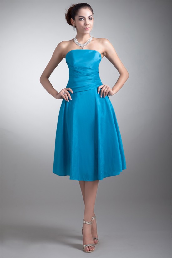 Tea Length Pleats Strapless Sleeveless A-Line Bridesmaid Dresses 02010545 Tea Length Pleats Strapless Sleeveless A-Line Bridesmaid Dresses 02010545
