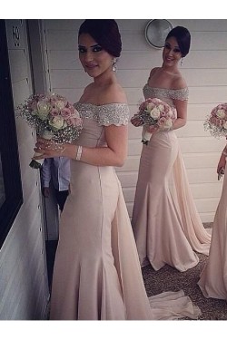 Trumpet/Mermaid Off-the-Shoulder Beaded Long Bridesmaid Dresses 3010027
