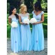 Long Blue Beaded Chiffon Floor-Length Wedding Party Dresses Bridesmaid Dresses 3010063