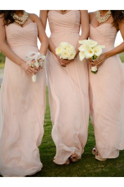 Empire Sweetheart Long Pink Chiffon Wedding Party Dresses Bridesmaid Dresses 3010067
