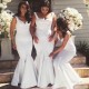 Trumpet/Mermaid Straps Sleeves Long White Wedding Party Dresses Bridesmaid Dresses 3010071