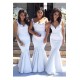 Trumpet/Mermaid Straps Sleeves Long White Wedding Party Dresses Bridesmaid Dresses 3010071