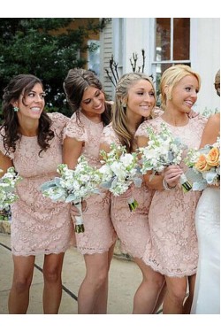 Short Lace Cap-Sleeves Lace Wedding Party Dresses Bridesmaid Dresses 3010074