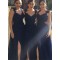 Long Navy Blue Lace Straps Sleeveless Wedding Party Dresses Bridesmaid Dresses 3010080