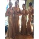 Trumpet/Mermaid V-Neck Straps Sequins Gold Long Wedding Party Dresses Bridesmaid Dresses 3010084 Trumpet/Mermaid V-Neck Straps Sequins Gold Long Wedding Party Dresses Bridesmaid Dresses 3010084