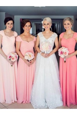 Cap-Sleeves Long Chiffon Wedding Party Dresses Bridesmaid Dresses 3010087