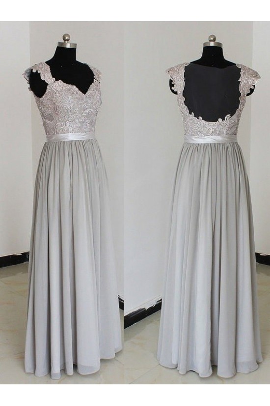 Floor-Length Cap-Sleeves Chiffon Lace Backless Wedding Party Dresses Bridesmaid Dresses 3010090