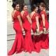 Trumpet/Mermaid Cap-Sleeves V-neck Lace Long Red Wedding Party Dresses Bridesmaid Dresses 3010092 Trumpet/Mermaid Cap-Sleeves V-neck Lace Long Red Wedding Party Dresses Bridesmaid Dresses 3010092