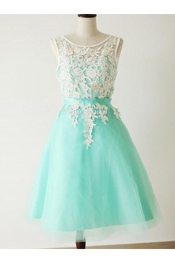A-Line Short Blue White Lace Wedding Party Dresses Bridesmaid Dresses 3010093
