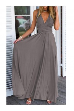 Grey V-Neck Chiffon Long Wedding Guest Dresses Bridesmaid Dresses 3010107