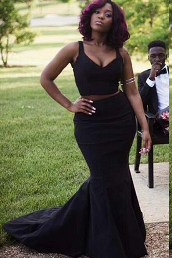 Two Pieces Black Mermaid Plus Size Wedding Guest Dresses Bridesmaid Dresses 3010195