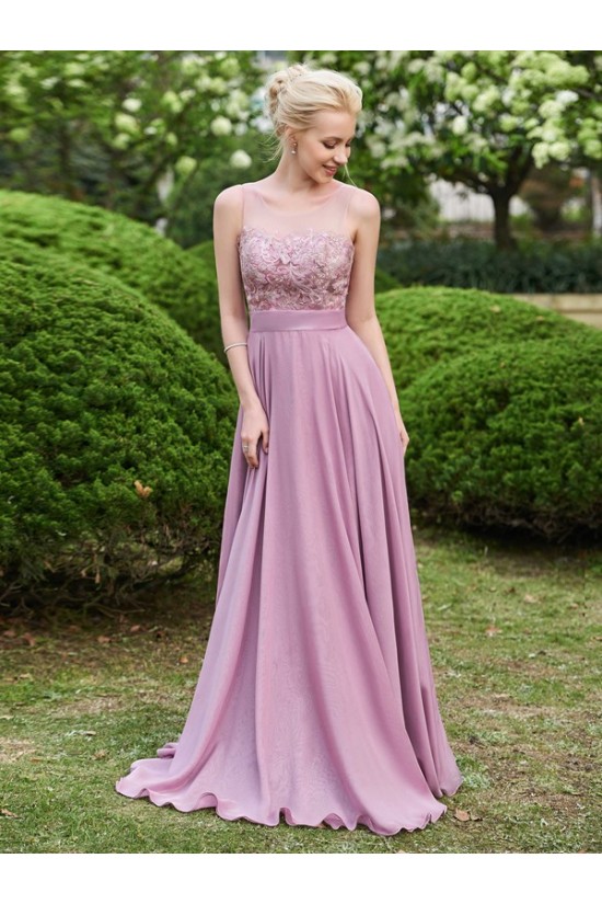 A-Line Lace Chiffon Illusion Neckline Long Wedding Guest Dresses Bridesmaid Dresses 3010219 A-Line Lace Chiffon Illusion Neckline Long Wedding Guest Dresses Bridesmaid Dresses 3010219