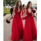 Long Red V-Neck Lace Wedding Guest Dresses Bridesmaid Dresses 3010253