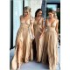 A-Line Floor Length V-Neck Long Bridesmaid Dresses with Slit 3010275