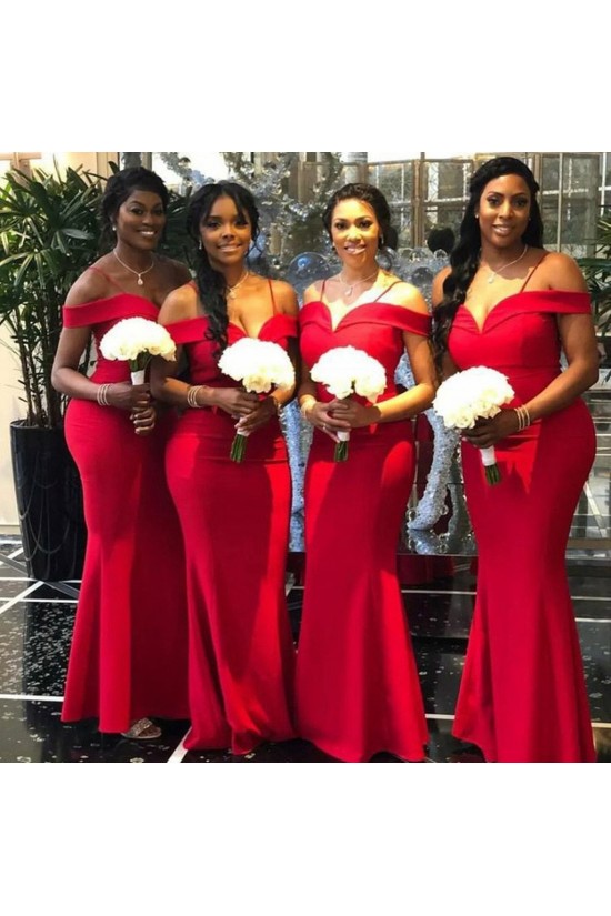 Mermaid Spaghetti Straps Long Red Bridesmaid Dresses with Slit 3010291 Mermaid Spaghetti Straps Long Red Bridesmaid Dresses with Slit 3010291