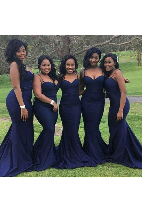 Mermaid Spaghetti Straps Navy Blue Long Bridesmaid Dresses 3010305 Mermaid Spaghetti Straps Navy Blue Long Bridesmaid Dresses 3010305