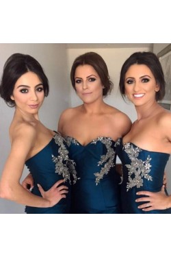 Mermaid Sweetheart Long Bridesmaid Dresses with Lace Appliques 3010327