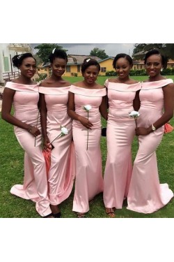 Mermaid Long Pink Off-the-Shoulder Bridesmaid Dresses 3010342
