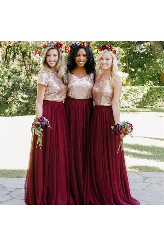 A-Line Sequins and Tulle Long Bridesmaid Dresses 3010378 A-Line Sequins and Tulle Long Bridesmaid Dresses 3010378