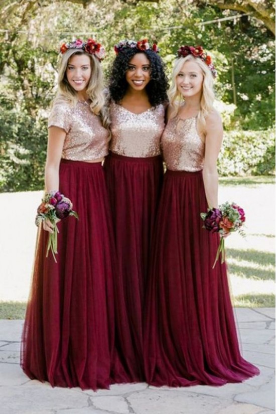 A-Line Sequins and Tulle Long Bridesmaid Dresses 3010378 A-Line Sequins and Tulle Long Bridesmaid Dresses 3010378