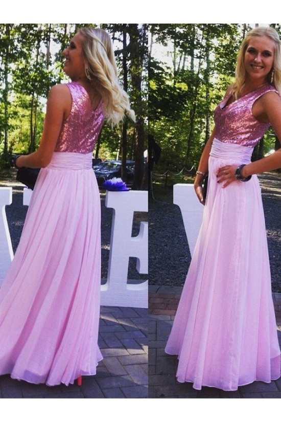 A-Line Sequins and Chiffon Long Pink Floor Length Bridesmaid Dresses 3010415 A-Line Sequins and Chiffon Long Pink Floor Length Bridesmaid Dresses 3010415