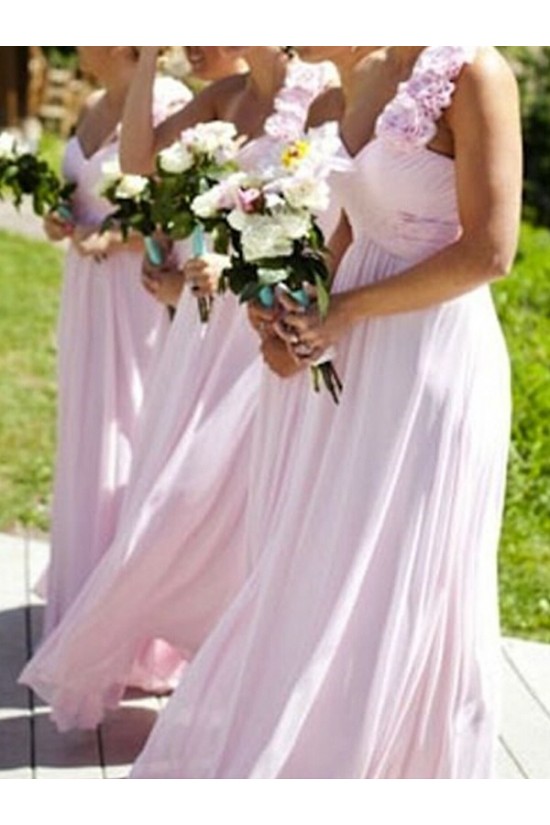 A-Line One-Shoulder Long Pink Chiffon Floor Length Bridesmaid Dresses 3010423 A-Line One-Shoulder Long Pink Chiffon Floor Length Bridesmaid Dresses 3010423