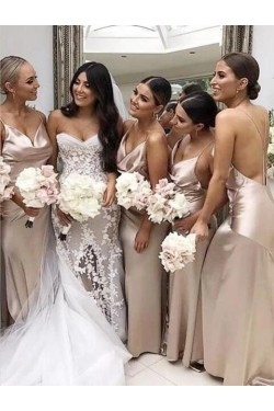 Simple Spaghetti Straps Floor Length Bridesmaid Dresses 3010492