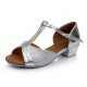 Women's Kids' Silver Sparkling Glitter Flats Latin T-Strap Dance Shoes Chunky Heels Wedding Party Shoes D601031