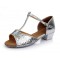 Women's Kids' Silver Sparkling Glitter Flats Latin Salsa T-Strap Dance Shoes Chunky Heels Wedding Party Shoes D601038
