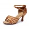 Women's Brown Satin Heels Sandals Latin Salsa With Ankle Strap Dance Shoes D602002