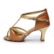 Women's Brown Leatherette Satin Heels Sandals Latin Salsa With T-Strap Buckle Dance Shoes D602007