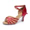 Women's Fuschia Gold Satin Heels Sandals Latin Salsa With Ankle Strap Dance Shoes D602009