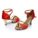 Women's Red Gold Satin Heels Sandals Latin Salsa With Ankle Strap Dance Shoes D602017