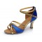 Women's Blue Gold Satin Heels Sandals Latin Salsa With Ankle Strap Dance Shoes D602018