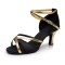 Women's Black Gold Satin Heels Sandals Latin Salsa With Ankle Strap Dance Shoes D602020