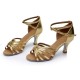 Women's Gold Leatherette Heels Sandals Latin Salsa With Ankle Strap Dance Shoes D602021