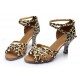 Women's Leopard Satin Heels Sandals Latin Salsa With Ankle Strap Dance Shoes D602022