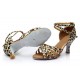 Women's Leopard Satin Heels Sandals Latin Salsa With Ankle Strap Dance Shoes D602022