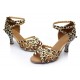 Women's Leopard Satin Heels Sandals Latin Salsa With Ankle Strap Dance Shoes D602022
