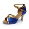 Women's Blue Satin Heels Sandals Latin Salsa With Ankle Strap Dance Shoes D602027