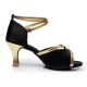 Women's Black Satin Heels Sandals Latin Salsa With Ankle Strap Dance Shoes D602028