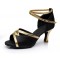 Women's Black Satin Heels Sandals Latin Salsa With Ankle Strap Dance Shoes D602028