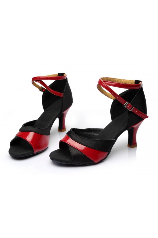 Women's Black Red Satin Heels Sandals Latin Salsa With Ankle Strap Dance Shoes D602037 Women's Black Red Satin Heels Sandals Latin Salsa With Ankle Strap Dance Shoes D602037
