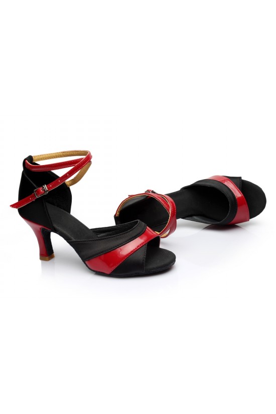 Women's Black Red Satin Heels Sandals Latin Salsa With Ankle Strap Dance Shoes D602037 Women's Black Red Satin Heels Sandals Latin Salsa With Ankle Strap Dance Shoes D602037